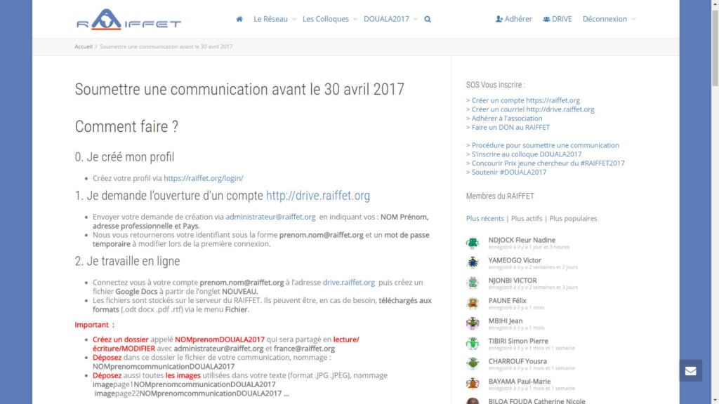 5ème colloque International du RAIFFET APPEL à communication avant 30 avril 2017