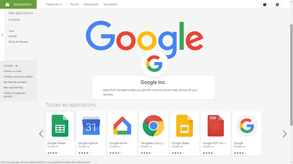 Toutes les applications pour smartphone sur GooglePlay